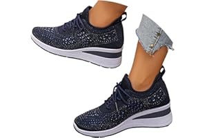 Rhinestone Sneakers for Women Fashion Wedge Sneakers 2026 Lace Up Running Tennis Shoes Sparkly Bling Wedding Dress Bride Walk