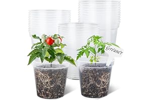 GREANER 5 Inch 30 Packs Clear Plant Pots, Transparent Plastic Plant Pots for Indoor Outdoor Plants, Nursery Pots & Seed Starting Pots with Drainage Holes and 20 Pcs Plant Labels