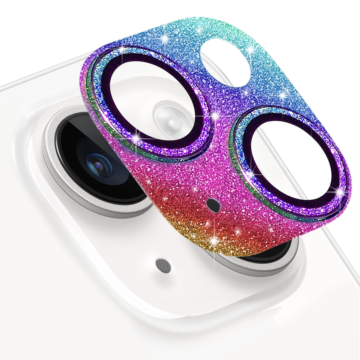 Hsefo Compatible with iPhone 13 Mini and iPhone 13 Camera Lens Protector, Bling Glitter 9H Tempered Glass Camera Cover Anti Scratch Shockproof Lens Screen Full Protective Cover -Colorful