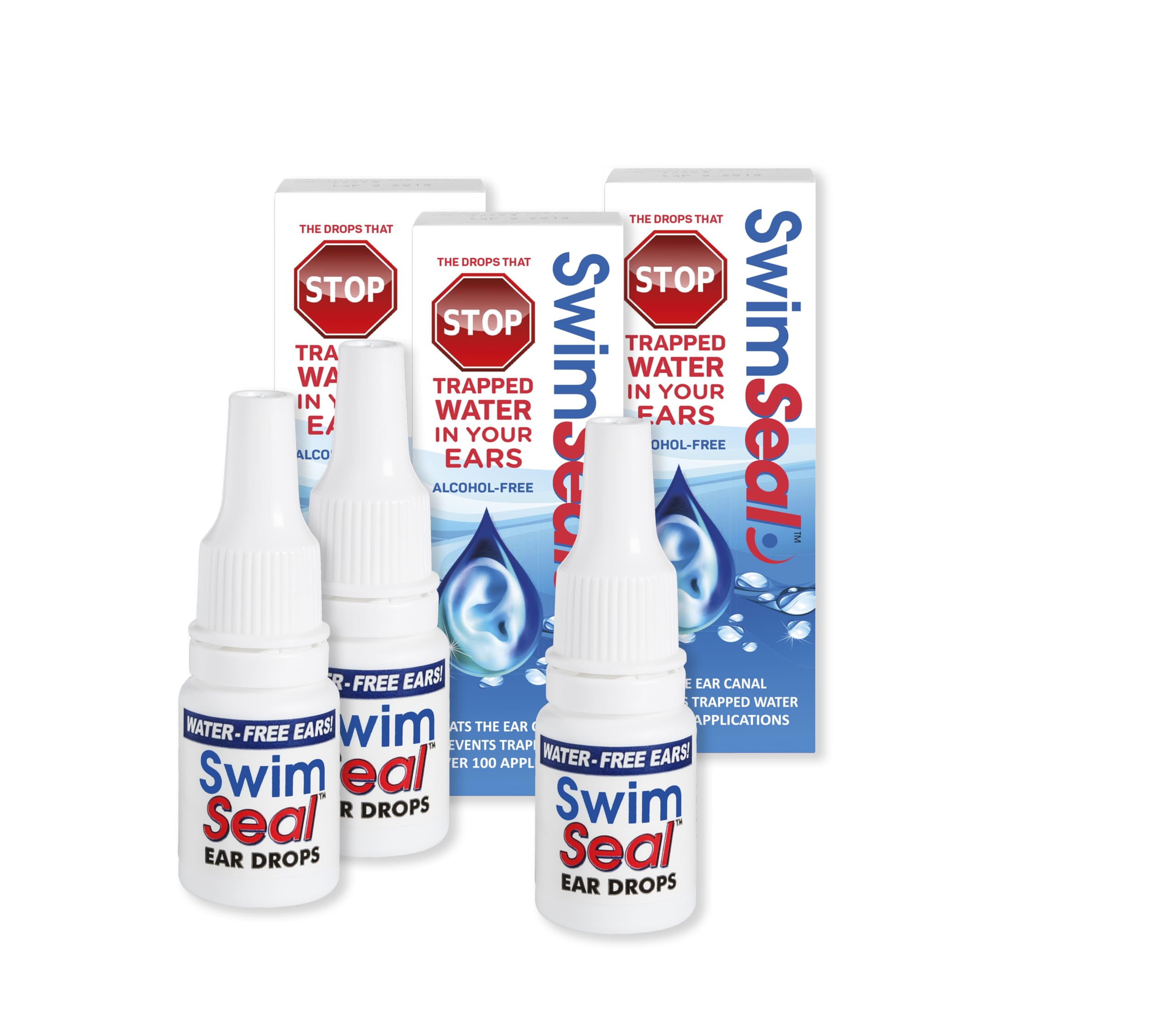 SwimSeal™ Pro 3-Pack All Natural Swimmer's Ear Drops for Daily Use Rather Than Alcohol Drops or Earplugs. The Solution for Your Ears for All Water Exposure for All Ages.