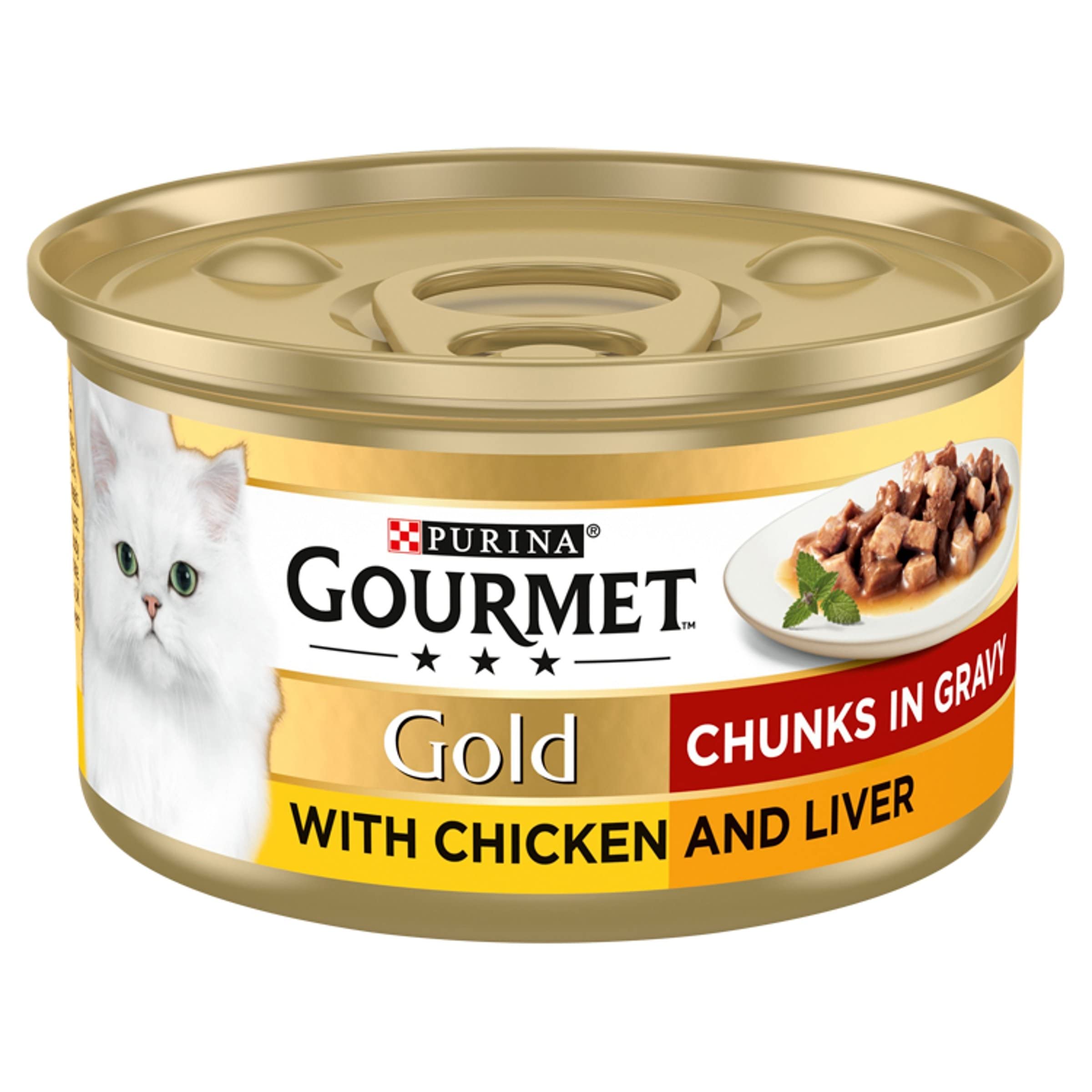 GOURMET Gold Chunks in Gravy Chicken and Liver Wet Cat Food 85g (Pack of 12)