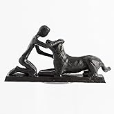 Konjouror Boy and Dog Statue, Love of Dog Sculpture, Gifts for Dog Lovers, Dog Memorial Gifts for Man and Boy, Cast Iron, Black