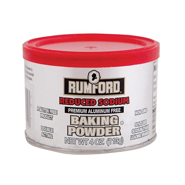 RUMFORD REDUCED SODIUM BAKING POWDER 4OZ, NON-GMO GLUTEN FREE, VEGAN, VEGETARIAN, DOUBLE ACTING BAKING POWDER IN A RESEALABLE CAN WITH EASY MEASURE LID, KOSHER, HALAL (PACK OF 24)