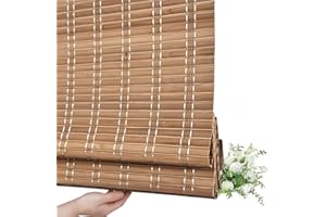 Cordless Bamboo Roman Shades No Tools No Drill Woven Bamboo Blinds with Valance .Light Filtering - Brown. Wood Roman Window S