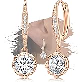 Sterling Silver Hoop Dangle Earrings for Women Hypoallergenic Sparkle Round Cubic Zirconia Loop Earrings for Sensitive Ears Fashion Jewelry Gifts