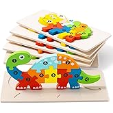 6 Pack Wooden Animal Toddler Puzzles for Kids Ages 3-5, Baby Montessori Toys for Kids Age 3 4 5 6 Years, 6 Animal Patterns Le