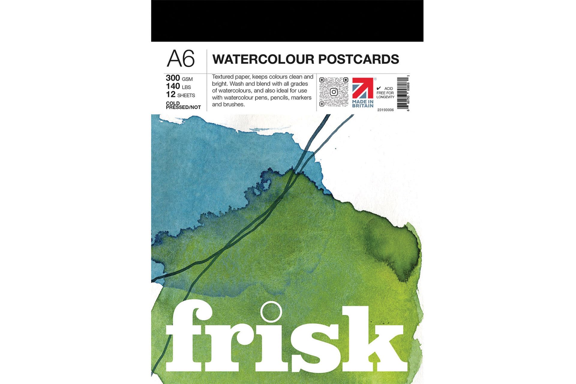 Frisk 23193006 Watercolour Paper Postcard Pad, White, A6