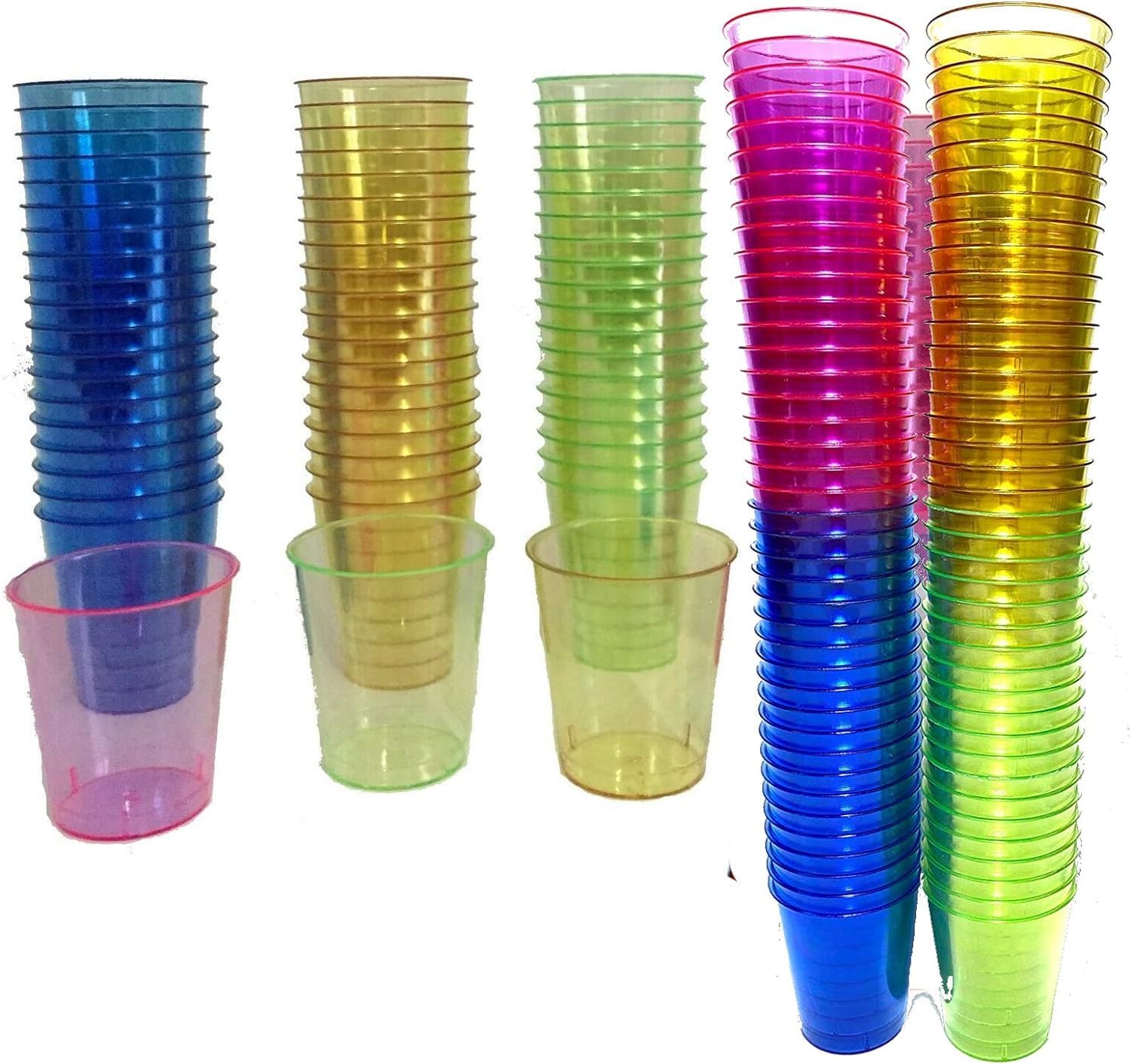 160 Plastic Shot Glasses, NEON 30ml - Shot Cups| Shots Vodka Jelly Sample Tasting Desserts, Weddings Birthdays Parties Christmas, Stag, Hen, Reusable (160)