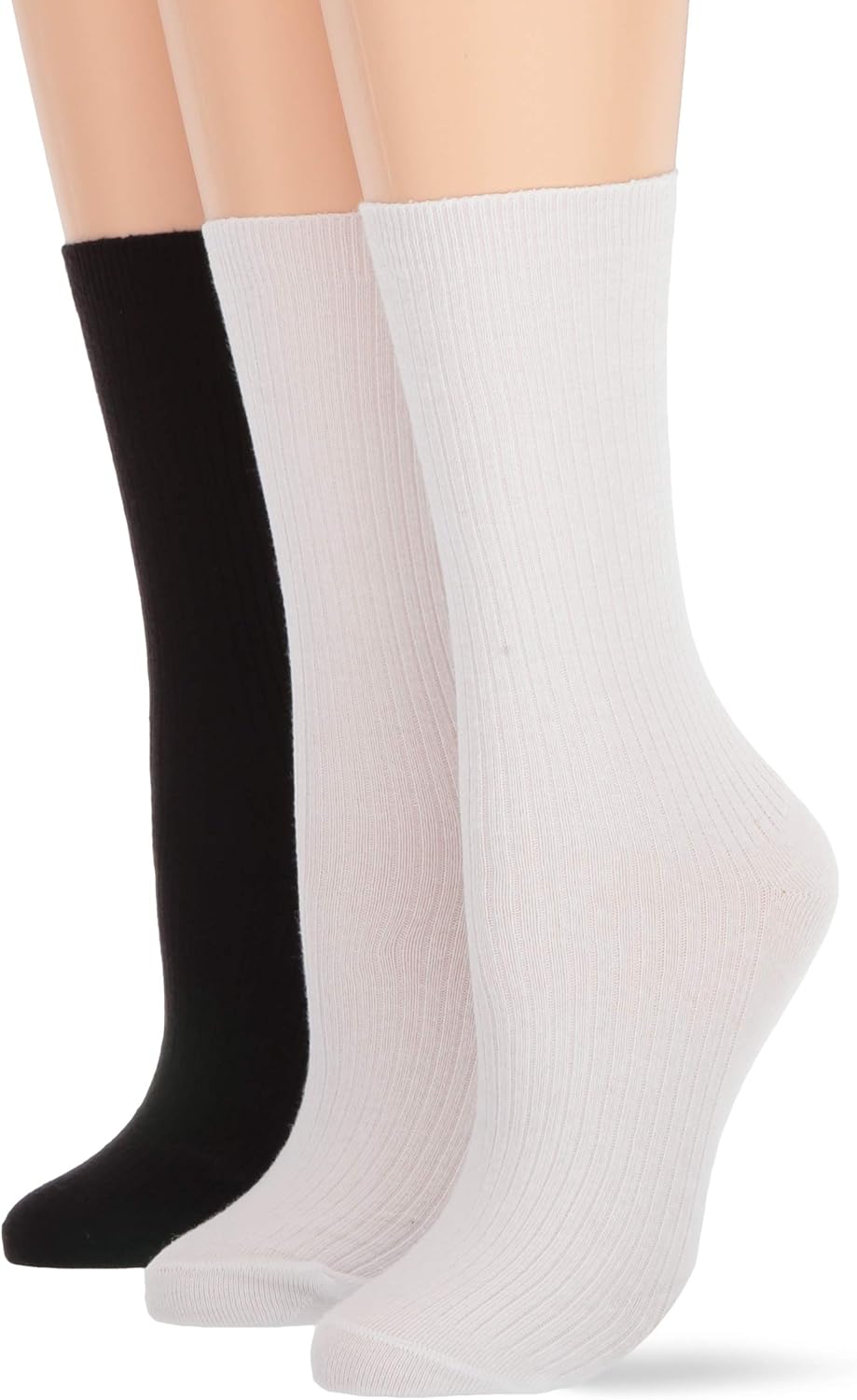 HUE Women's Relaxed Top Crew Socks, 3 Pair Pack, White/Black Pk, one