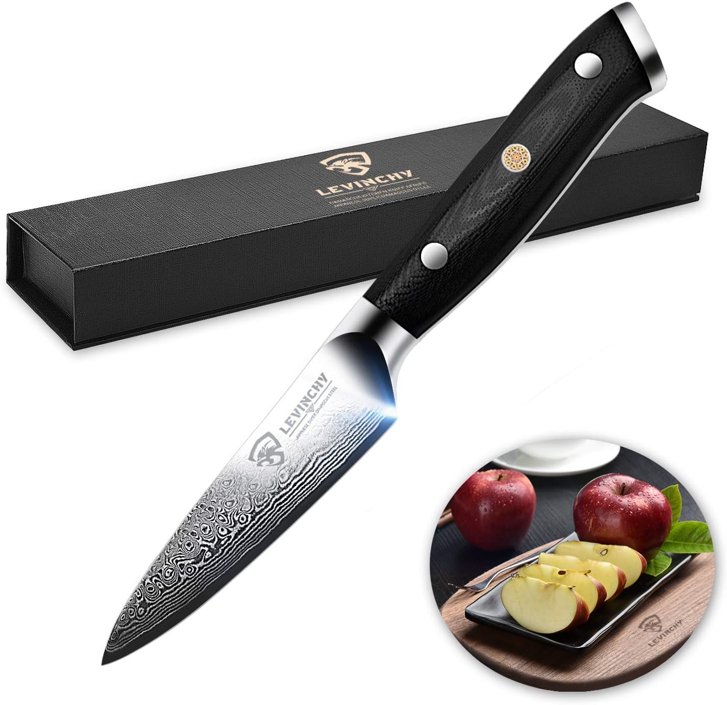 LEVINCHY 3.5 inch Damascus Paring Knife Peeling Knife Fruit