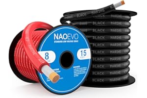 NAOEVO 8 Gauge Marine Wire, 8 AWG Tinned Copper PVC Marine Grade Wire, IP68 Waterproof/Corrosion-Resistant Electrical Cable for Boat, RV, Automotive, Solar, Trolling Motor (15 ft Black + 15 ft Red)