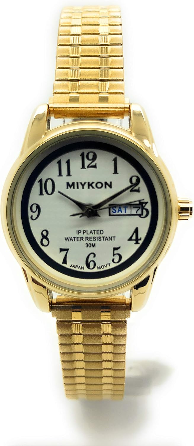 Ladies Water Resistant Miykon Watch Day Date Easy Read Stretch Elastic