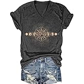 Womens V-Neck T-Shirt Flower Graphic Tees Summer Fashion Boho Tops Tshirts Loose Casual Wildflower Beach T Shirts