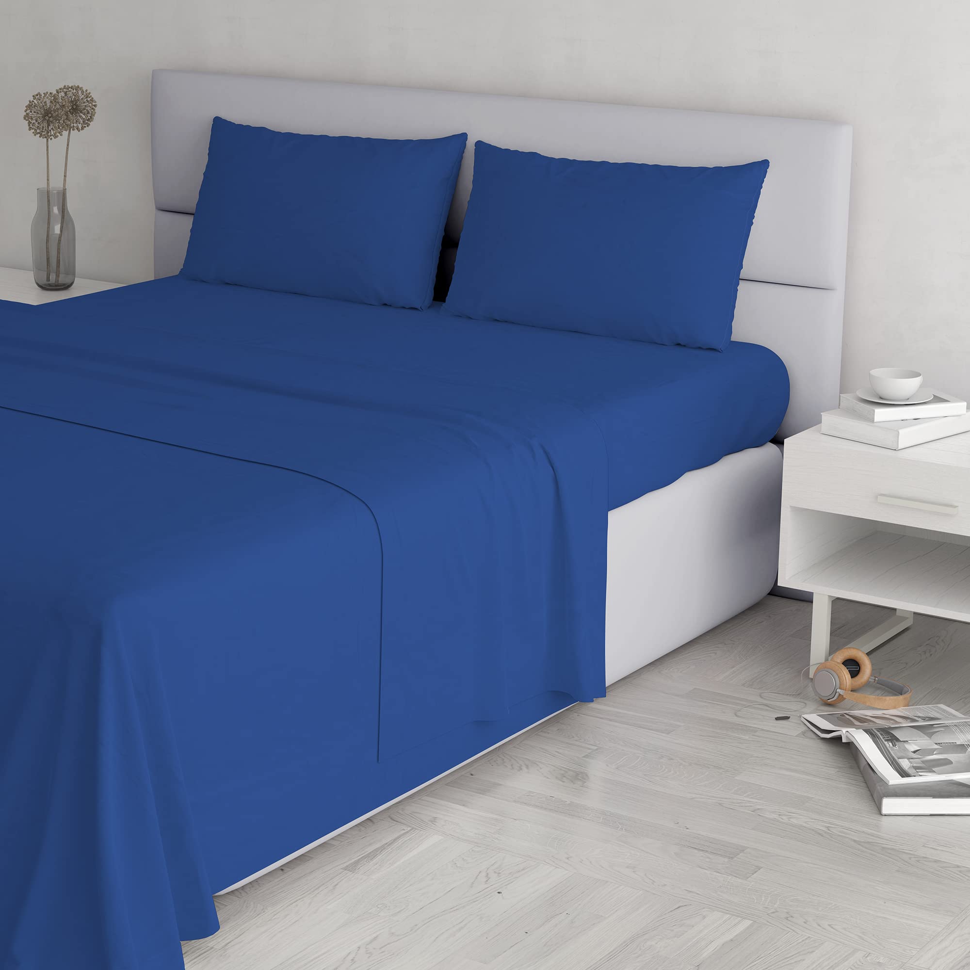 Italian Bed Linen Elegant Bed Linen Set (Flat 250x300, Fitted Sheet 170x200cm+2 Pillowcases 52x82cm), Royal, DOUBLE