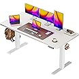 Huuger 55 x 28 Large Electric Standing Desk, Height Adjustable Copmuter Desk, 27.6" Deep Desktop, Stand up Gaming Office Table with 2 Hooks, 3 Preset Heights, for Home Office, White