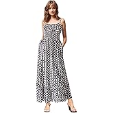 GOLDSTITCH Womens Smocked Maxi Dress Sleeveless Spaghetti Strap Beach Dress with Pockets