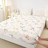 Homewish Airplane Boys Bottom Sheet Twin Size 2Pcs,Watercolor Plane Hand Drawn Fitted Sheet for Kids Girls Teens Bedroom Decor Modern Beige Deep Pocket Sheet Soft Bed Sheet,No Flat Sheet,1 Pillowcase