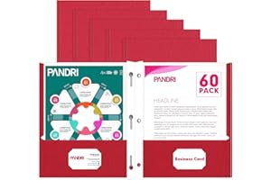 Two Pocket Folders, PANDRI 60 Pack Two Pocket Folders with Prongs, 3 Prong Folders Designed for Office and Classroom, Letter Size Red