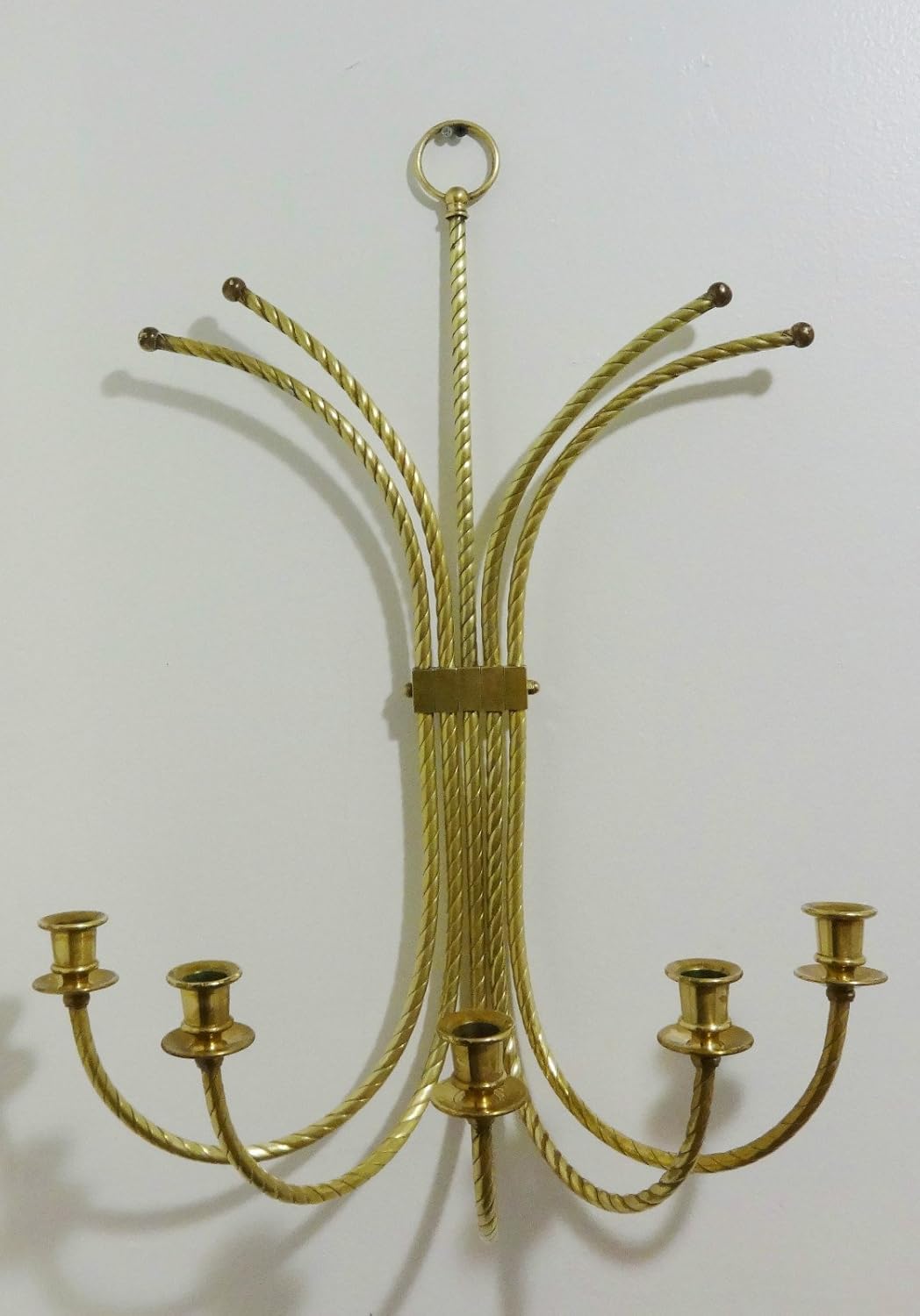 brass wall candle holders on Amazon Com Vintage Brass 5 Arm Candle Holder Candlestick Wall Hanging Hanger Candlebra Kitchen Dining