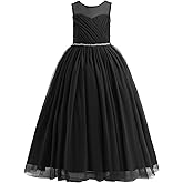 Glamulice Flower Girl Wedding Dress Tulle Long A Line Holiday Birthday Party Ball Gown Girls Formal Pageant Maxi Dresses