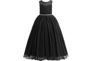 Glamulice Flower Girl Wedding Dress Tulle Long A Line Holiday Birthday Party Ball Gown Girls Formal Pageant Maxi Dresses