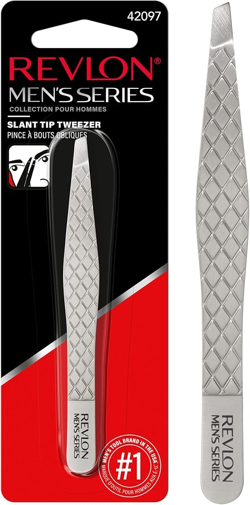 Revlon Men's Series Slant Tip Tweezer, Silver, 1 Count | Ultra-sharp slant tip tweezers for men. Larger non-slip grip for bro