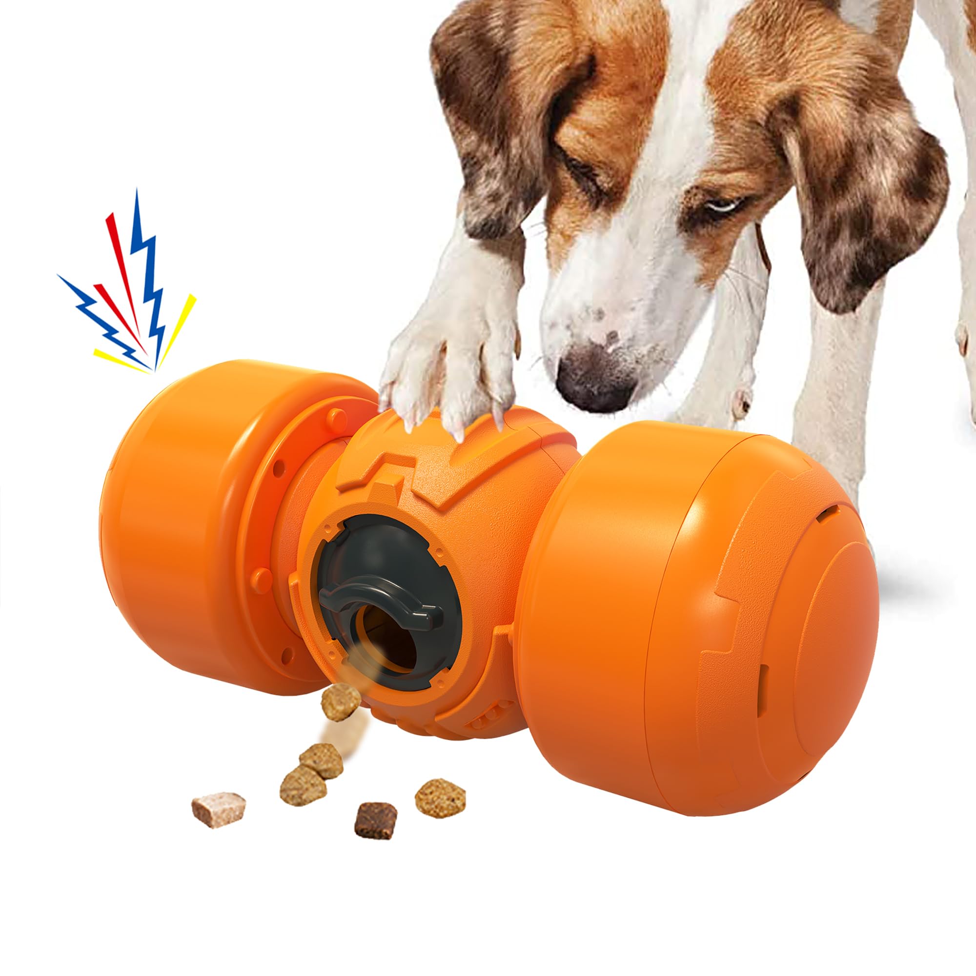 LACCEN Interactive Dog Toys, Rolling Dog Treat Dispenser Slow Feeder, Funny Puzzle Toy Reduce Boredom Improve IQ, Enrichment Dog Toys for Boredom Medium Large Dogs (Orange)