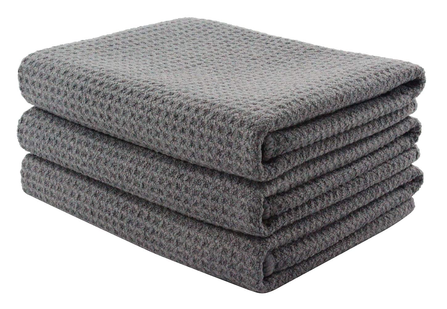 Aniease Dish Drying Towels, Microfiber Kitchen Towel Super Absorbent Fast Drying Waffle Weave Dishcloths, Set of 3 Cleaning Cloths Bar Towel (Grey, 40CMx60CM)
