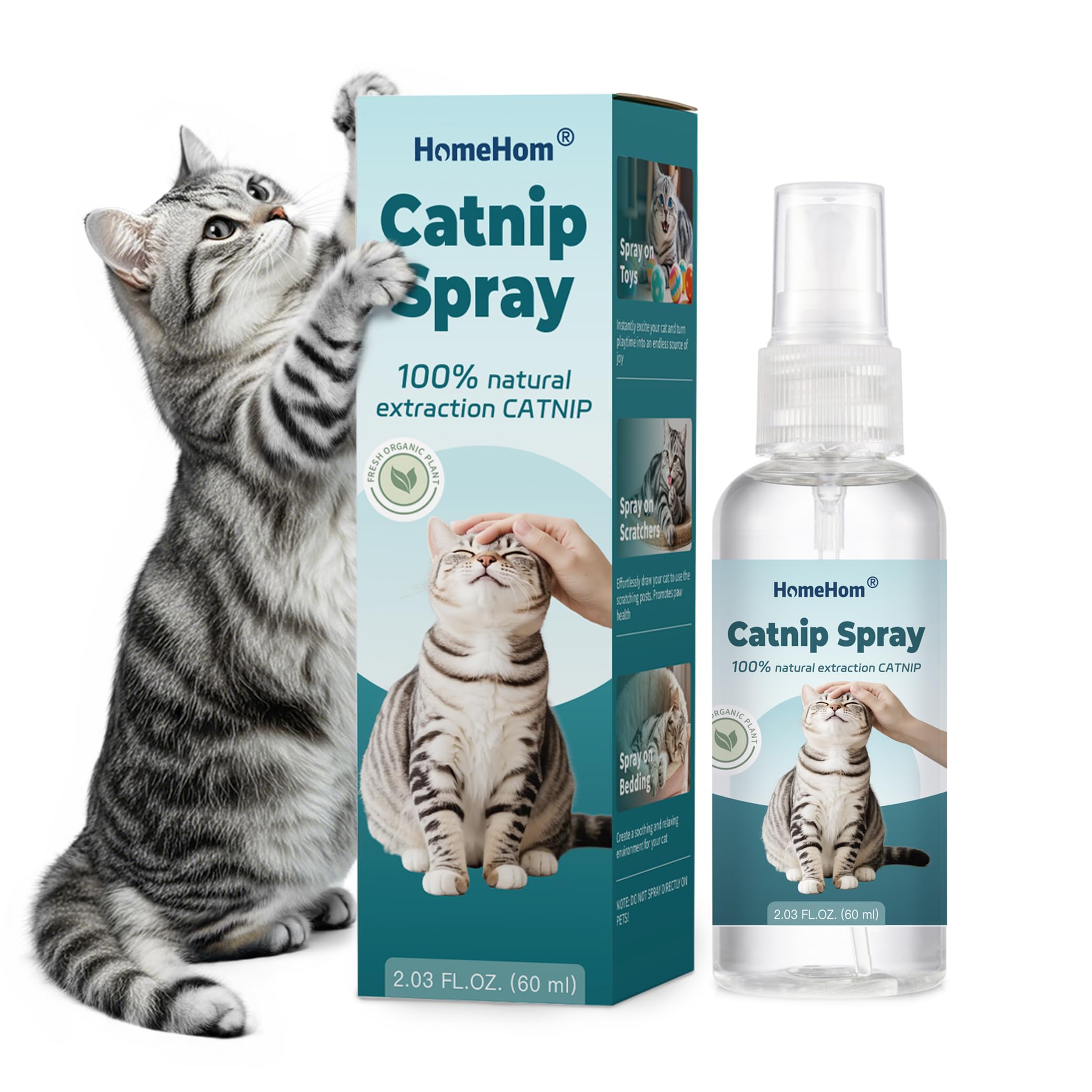Photo 1 of HomeHom Cat Calming Pheromone Spray, Catnip Spray for Stress and Anxiety Relief, Cat Relaxer Pet Products for Travel, Vet Visits, Fighting, Hiding, Scratch Furniture, 2.03 FI Oz