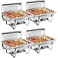 Chafing Dish Buffet Set 9 Qt Stainless Steel Complete Chafer Set Catering Warmer Set with Water Pan, Fuel Holder for Parties, Dinners, Catering, Buffet and Weddings 4 Silver