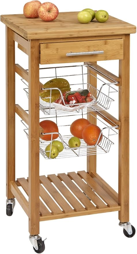 Amazon Com Spacemaster Rustic Bamboo 1 Drawer Rolling Kitchen