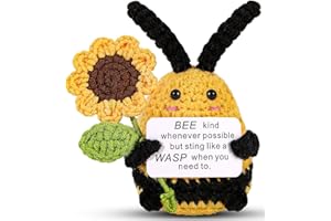 JELUTAR Mini Funny Positive Potato, 3 inch Knitted Doll with Positive Card for Cheer Up Gifts and Party Decorations, Cute Positive Potato Crochet Doll for Birthday Gifts (Bee with Sunflower)