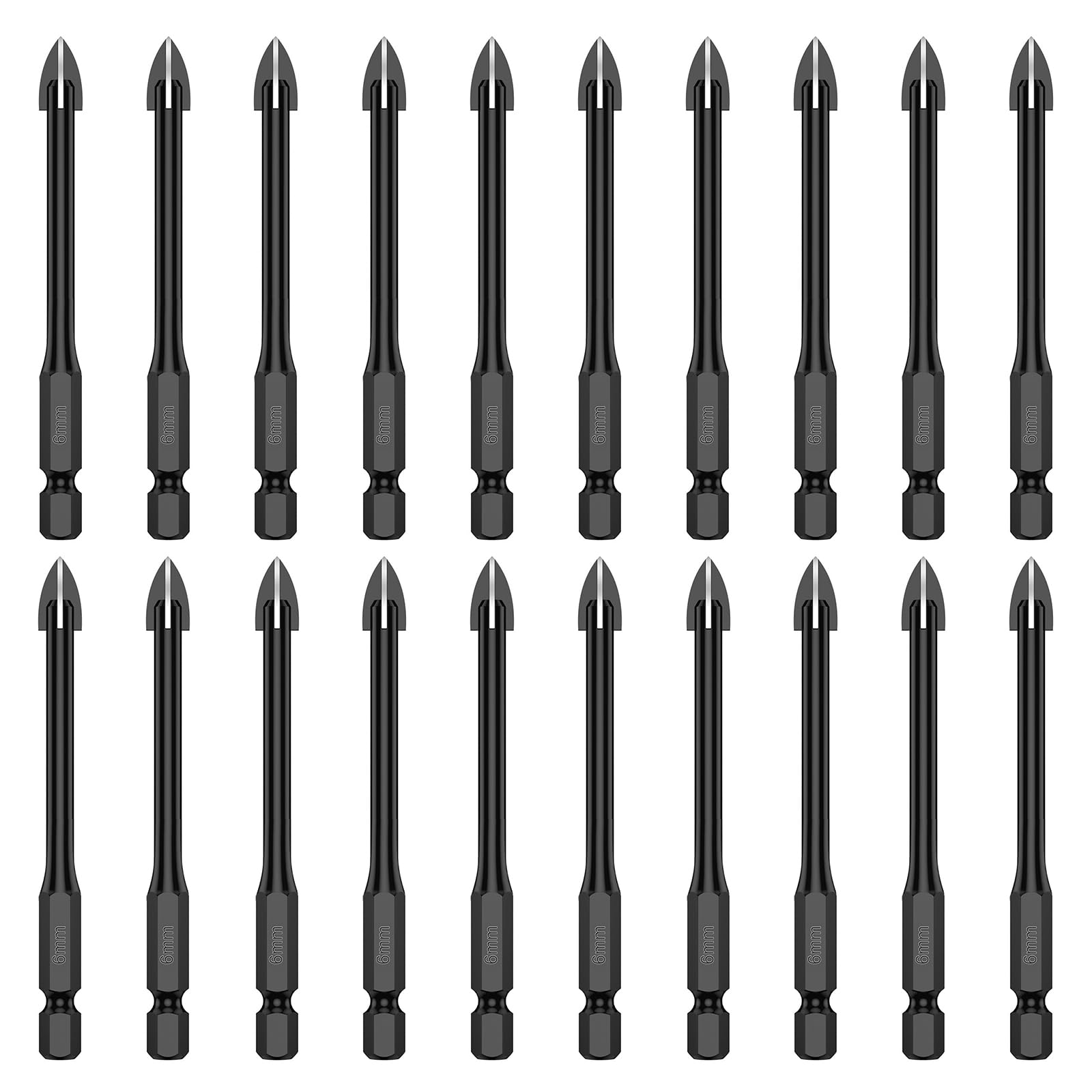 Photo 1 of 20 PCS Tile Drill Bits 6mm 1/4”Masonry Drill Bits Concrete Drill Bit Set Alloy 1/4 Hex Shank for Tile Glass Mirror Ceramic Wood Brick