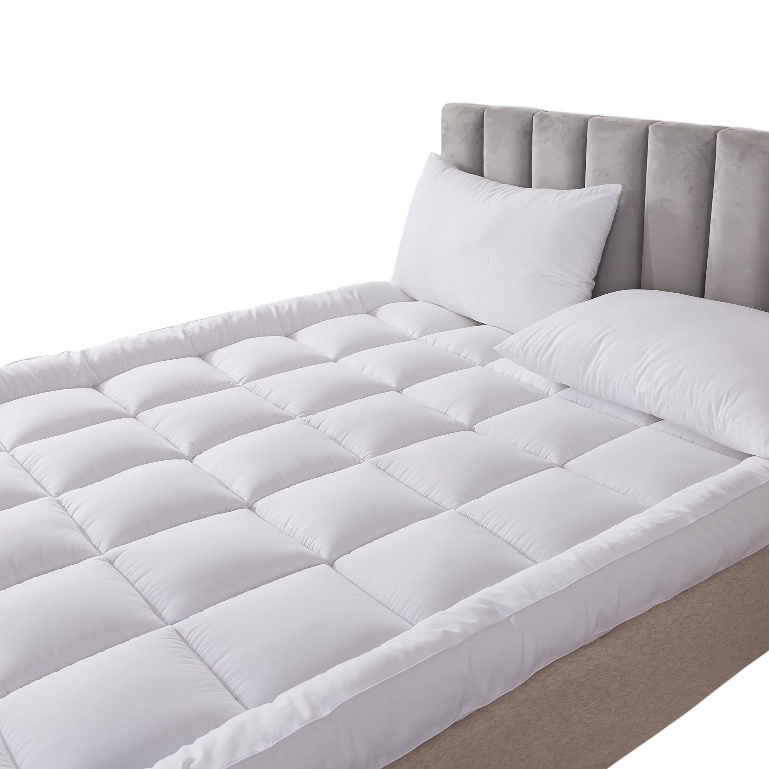 HIGH LIVING Microfibre Mattress Topper 4 Inch/10 cm Supersoft Heavy Fill Single Double King SuperKing Box Stitched and Elasticated Corner Straps (King)