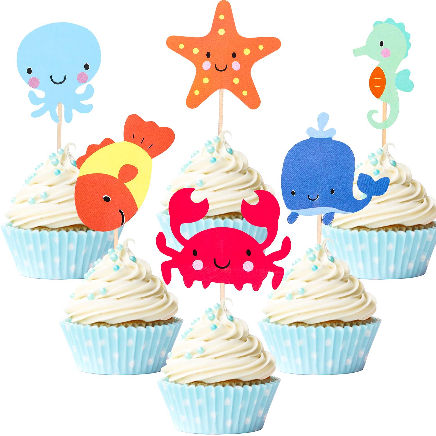 72 Pieces Nautical Cupcake Toppers For Ocean Sailing Theme Party