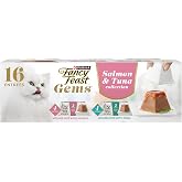 Purina Fancy Feast Gems Salmon or Tuna Wet Cat Food Variety Pack, 8 ct. Box | 16 single servings, mousse pate with savory gravy, made with no artificial preservatives, 100 percent complete and balanced