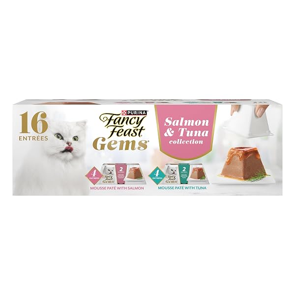 FANCY FEAST GEMS PATE CAT FOOD MOUSSE SALMON OR TUNA AND A HALO OF SAVORY GRAVY WET CAT FOOD VARIETY PACK – (1) 8 CT. BOXES – 8 CT. BOX