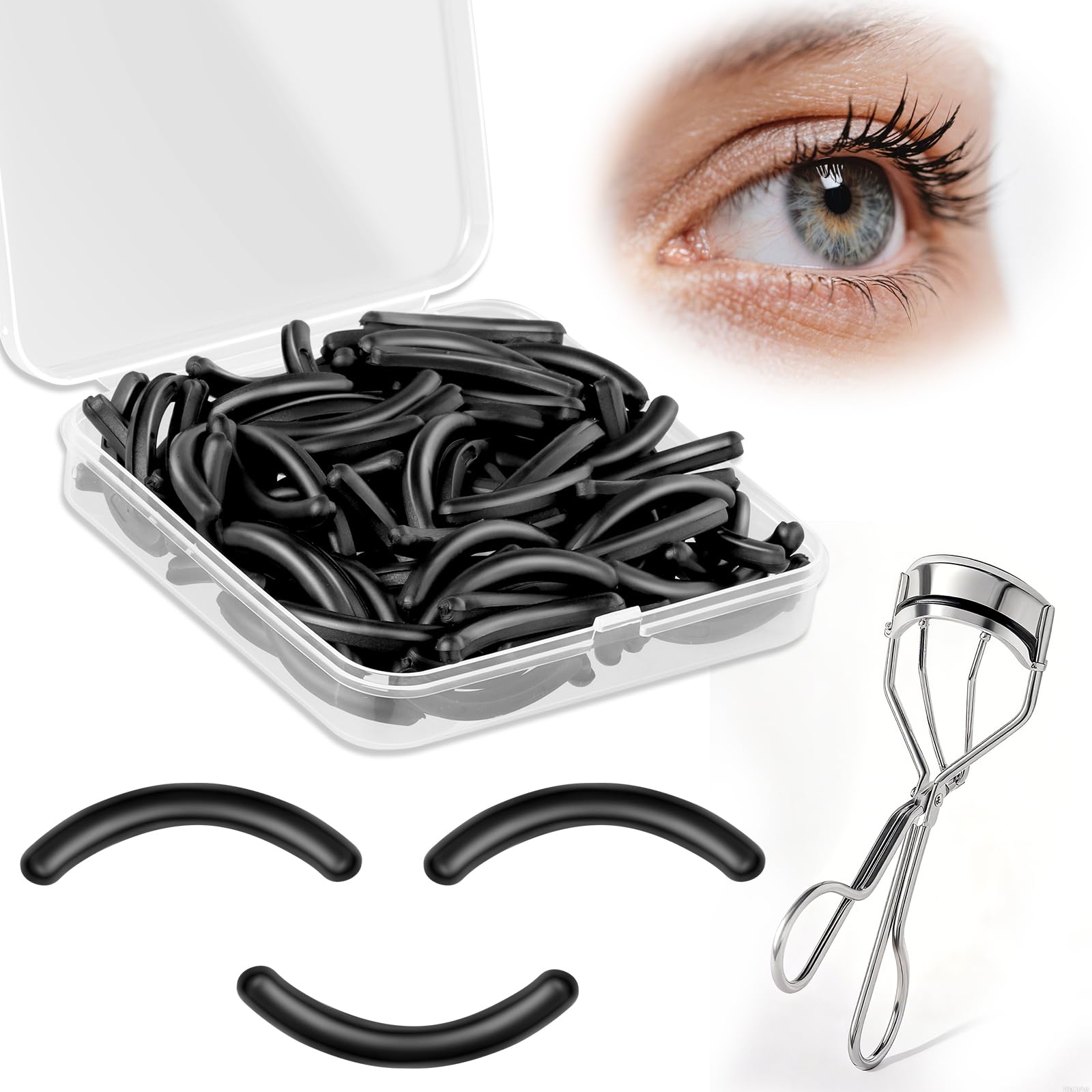 Photo 1 of 100 Pcs Eyelash Curler Refill Pads, Silicone Rubber Eye Lash Curler Replacement Refills Thick for Universal Eyelash Curlers,Black