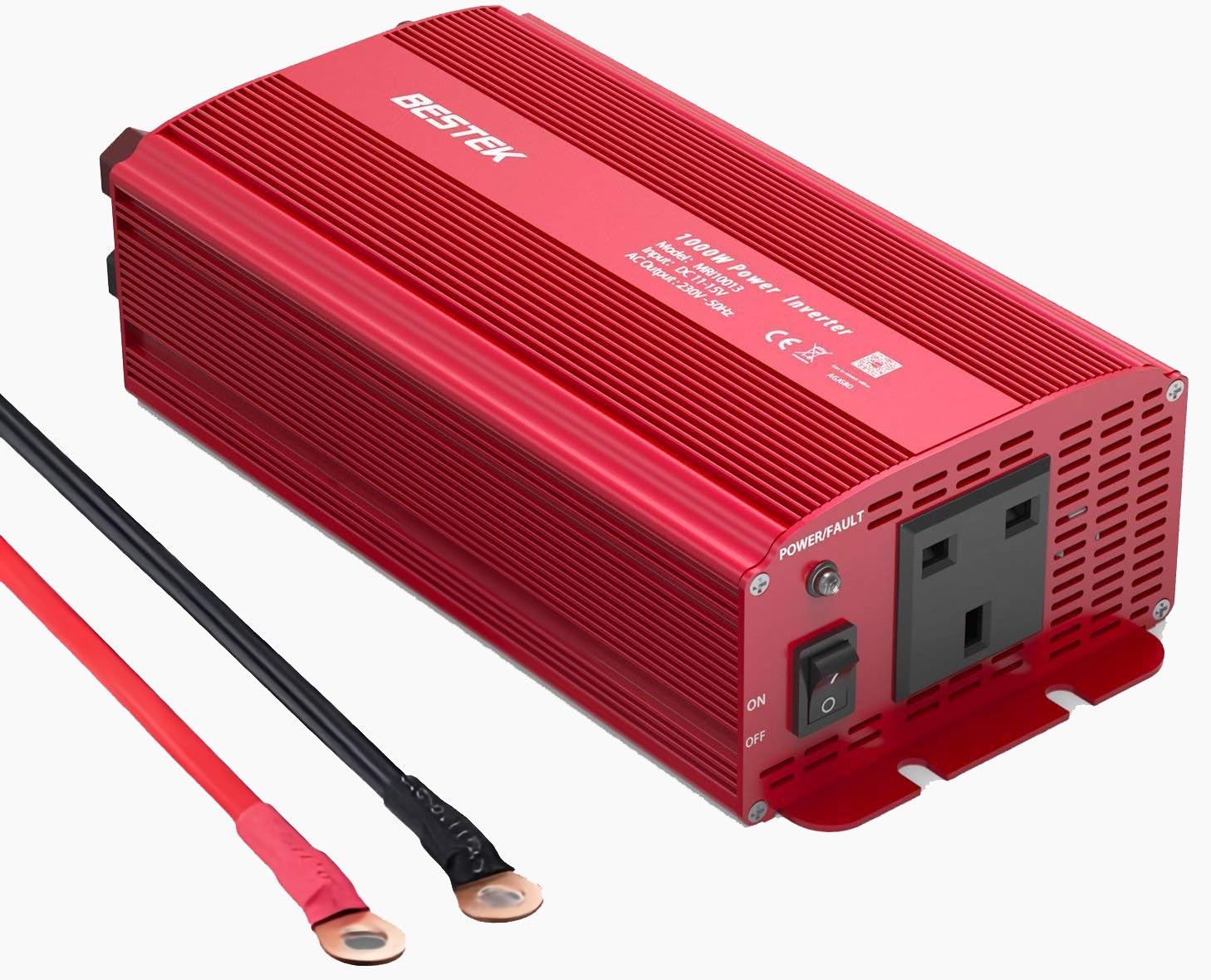 BESTEK 1000W Power Inverter 12V to 240V 230V Voltage Converter with Car 10-gauge Terminal Connection Wire for Battery