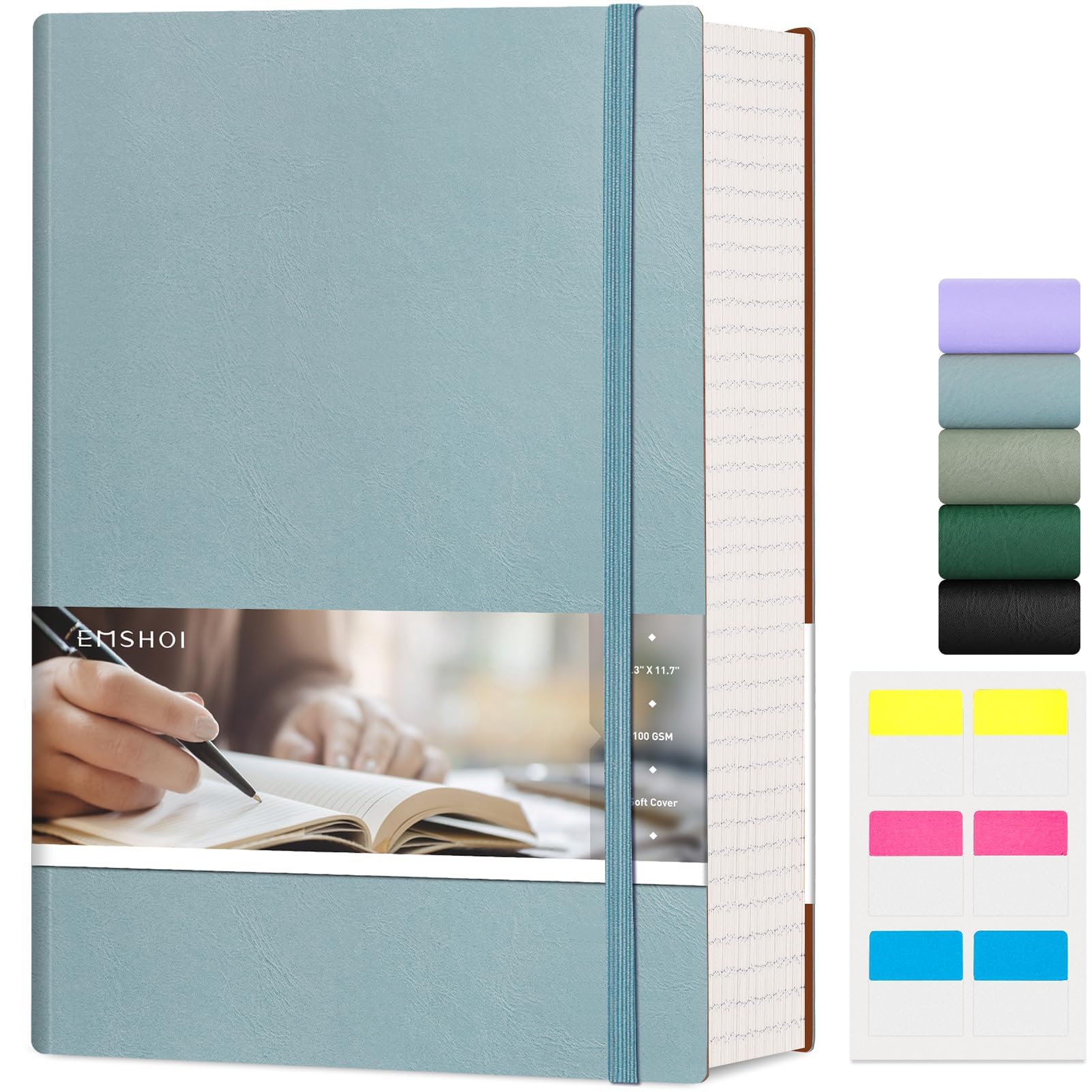 EMSHOI 400 Pages Notebook A4-100gsm Lined Journal Thick Notepad, Extra Large Softcover Vegan Leather Composition Notebook for Women Men Work School Office Writing, 21.5 x 27.9cm, GrayBlue