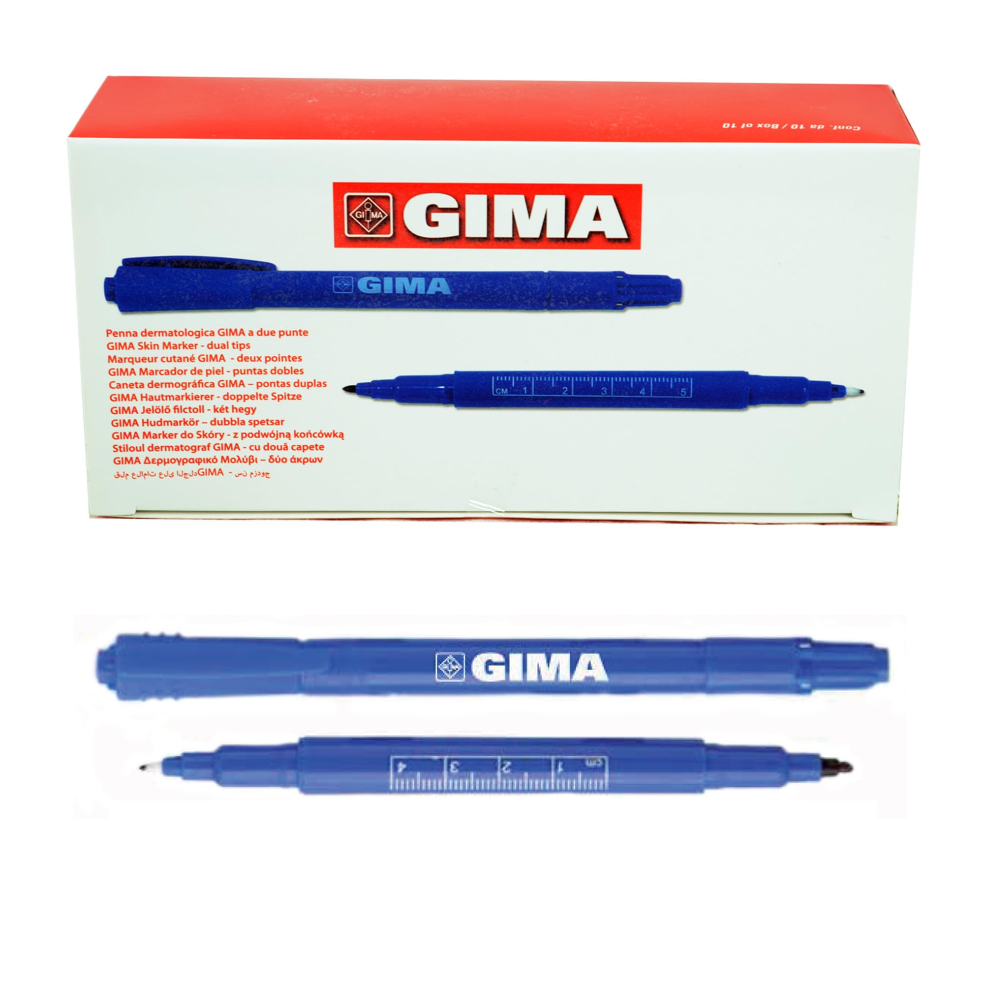 Gima 33179 Surgical Skin Marker, Dual Tips (Pack of 10), skin marker, dermatological pencils