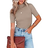 Nutssfiree Women Tops Dressy Casual Mock Turtleneck Short Sleeve Ribbed Business Work Shirts Blouses