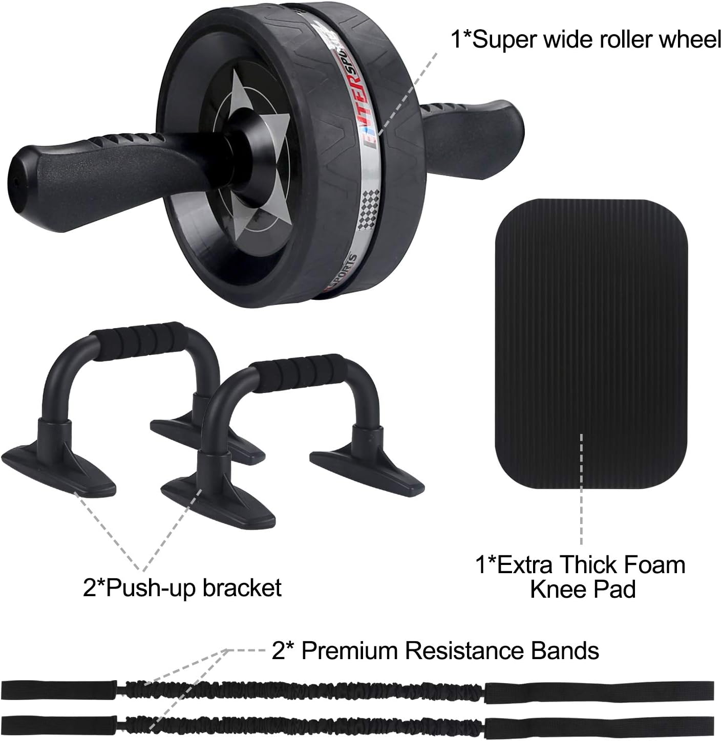 EnterSports Ab Roller Wheel, 6-in-1 Ab Roller Kit with Knee Pad, Resistance Bands, Pad Push Up Bars Handles Grips, Perfect Home Gym Equipment for Men Women Abdominal Exercise : Sports & Outdoors