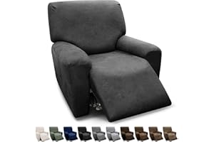 Pfrstuv Chair Covers 4-Pieces Recliner Chair Covers 1 Seater Cover for Recliner Chair Leather Look Recliner Slipcovers with Pockets Spandex Fabric Furniture Covers(Recliner, Dark Grey)