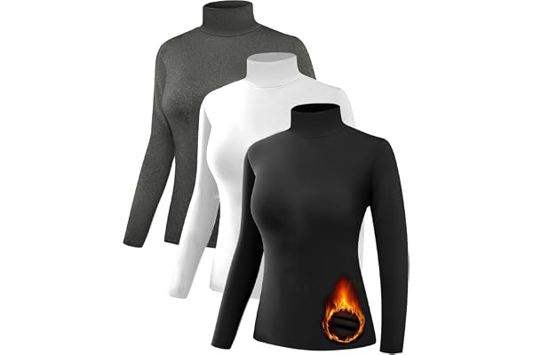 Dalavch 3/4 Pack Women’s Thermal Turtleneck Shirts Mock Turtle Neck Fleece Lined Compression Long Sleeve Base Layer Tops