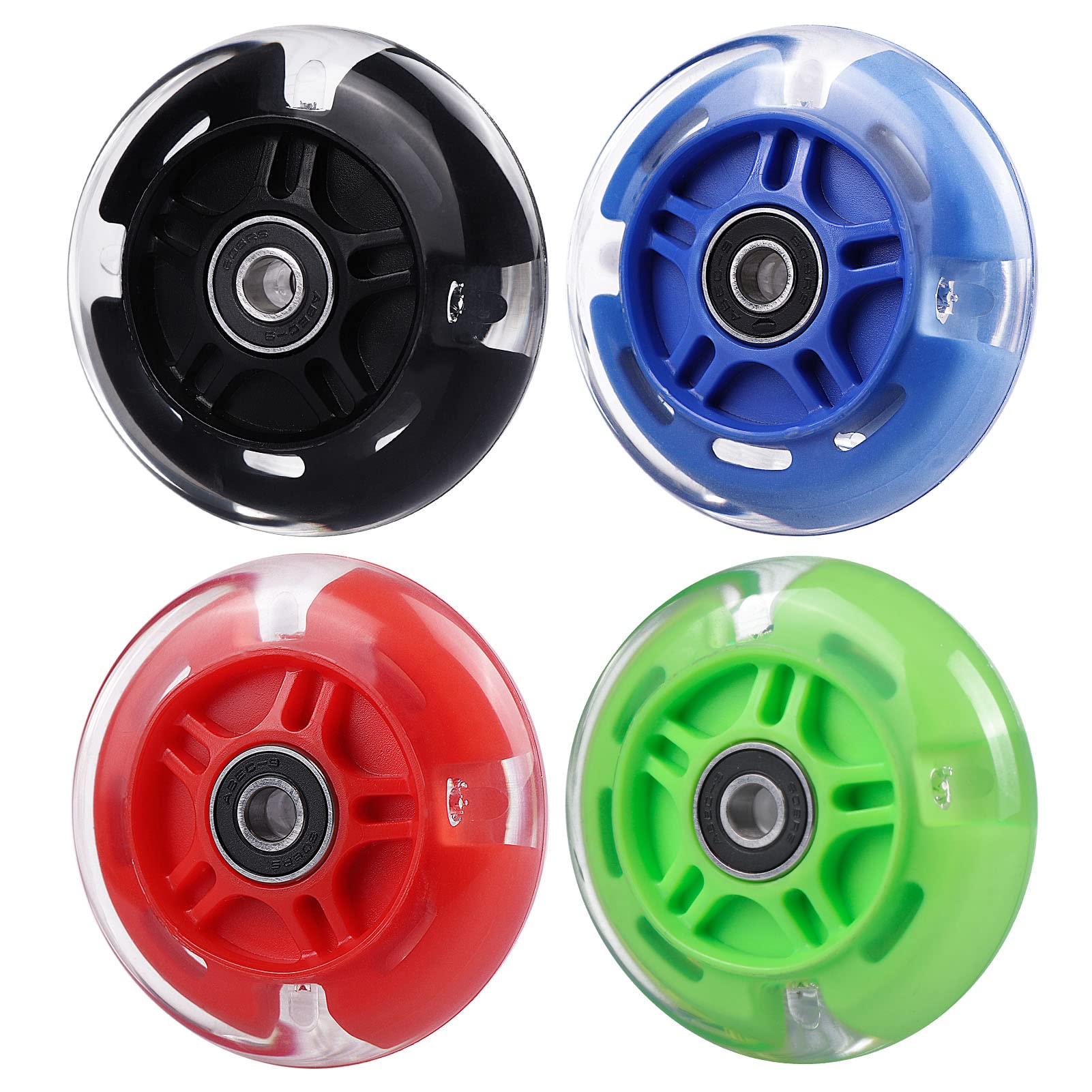 2-Pack 80mm 3-Wheeled Scooter Rear Wheels Light Up Inline Skate Replacement Wheels w/Bearings (Blue)