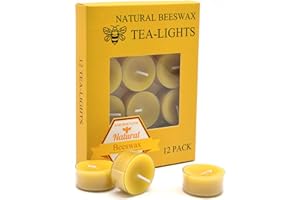 TELOSMA Natural Yellow Beeswax Tealight Candles - 12pcs - Organic Candle Natural Scent Smokeless Clean Burning