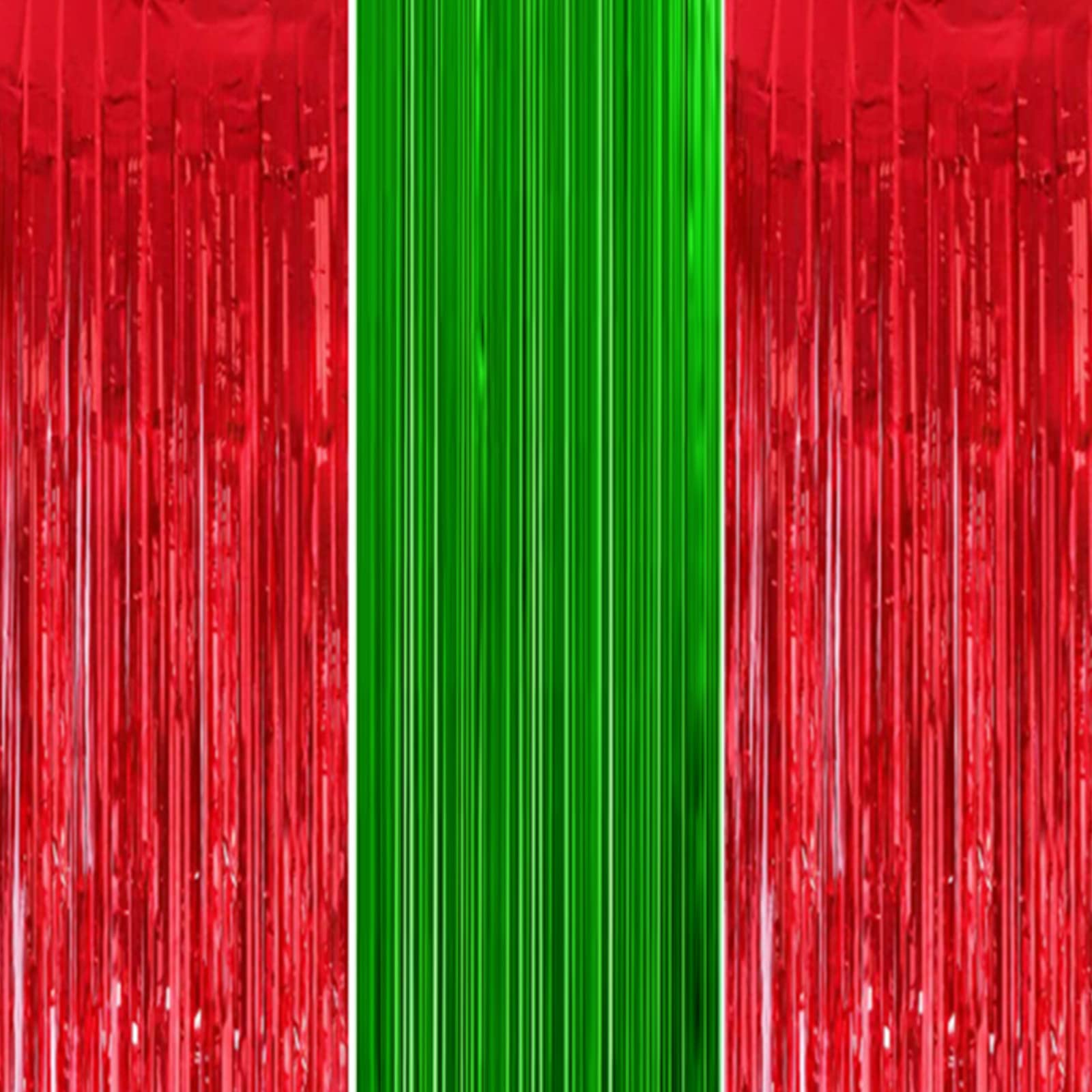 3pcs 3.2x6.5ft Glitter Christmas Red and Green Foil Curtain Christmas Tinsel Curtain Door Streamers Fringe Curtains Photo Backdrop Xmas Decorations Banner for Indoor Home School Office Party Decor — image 1