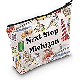 JXGZSO M State Travel Gift Next Stop M State Makeup Bag Traveler Gift Michigan Cosmetic Bag
