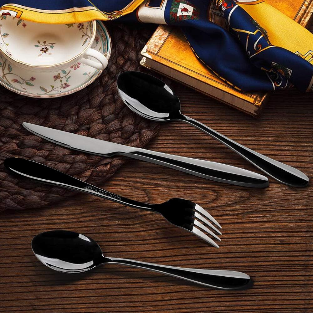 HaWare 24 Piece Black Cutlery Flatware Set, Stainless Steel Silverware with Knife Spoon Fork, Service for 6, Mirror Finish - Image 5